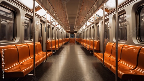Empty subway wagon with orange seats