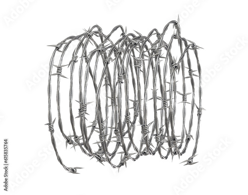 Rolls of barbed wire or Fence barbwire border chain. Png transparency