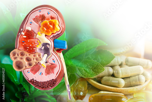 Treatment kidney disease with drug and herb background.