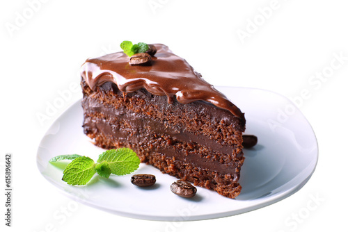 chocolate cake on plate isolated on a transparent background