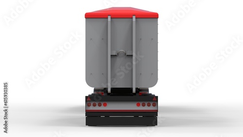 Large red truck with separate trailer, for transportation of agricultural and building bulk materials and products. 3d rendering