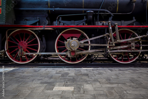 Italian steam locomotive detail, bult by the Costruzioni Elettro Meccaniche di Saronno, 1883. It was withdrawn from service in 1952, when electric engines were introduced.
