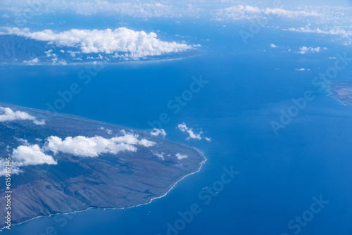 Lanai island, Hawaii. Aerial photography on the plane. 
