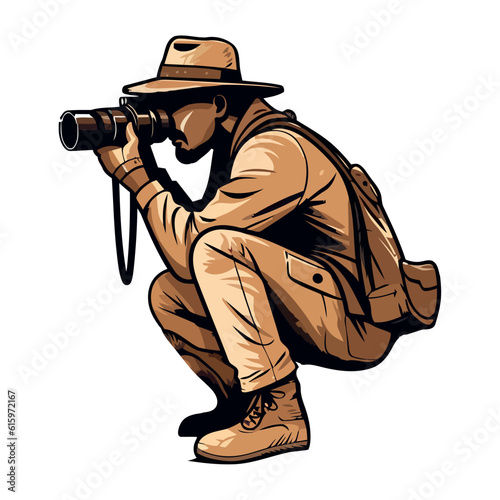 man searching with camera