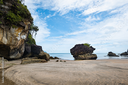 Bako national park, sea sandy beach, in Kuching, Sarawak, Malaysia. Bako national park is a famous touristic destination in Borneo, East Malaysia