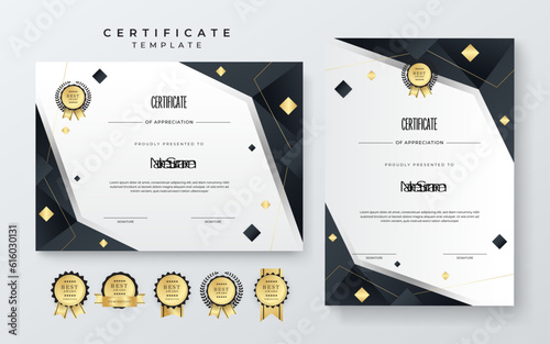Abstract Colored dark grey and gold Waves Certificate Design
