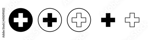 Plus Icons set. Add plus icon. Addition sign. Medical Plus icon