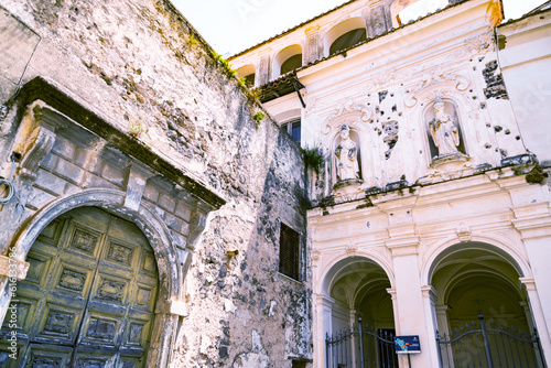 Sessa Aurunca, Campania. the facade and the entrace of Santo Stefano church, built in the 13th century