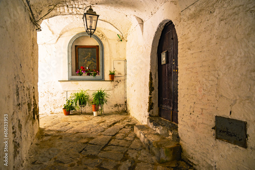 Sessa Aurunca, Italy. A small street among the old houses of a medieval village in the province of Caserta