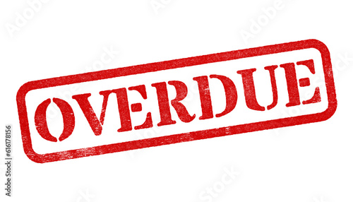 Overdue red rubber stamp isolated on transparent background with distressed texture effect