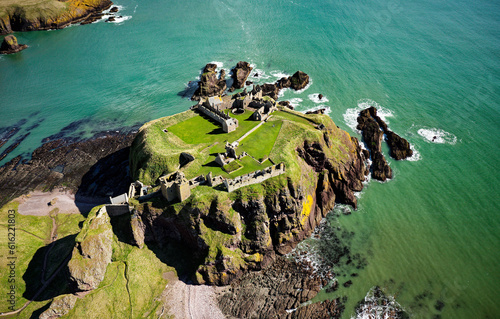 Dunnottar Castle Dun Fhoithear on North Sea coast south of Stonehaven, Scotland, Dates from early Middle Ages, surviving buildings 14th to 16th C