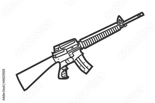 Vector illustration of an icon on a military theme in a linear style. Automatic m-16.