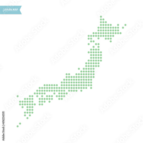 ドットで作ったマイルドな緑色の日本地図 - シンプルでかわいい日本列島 