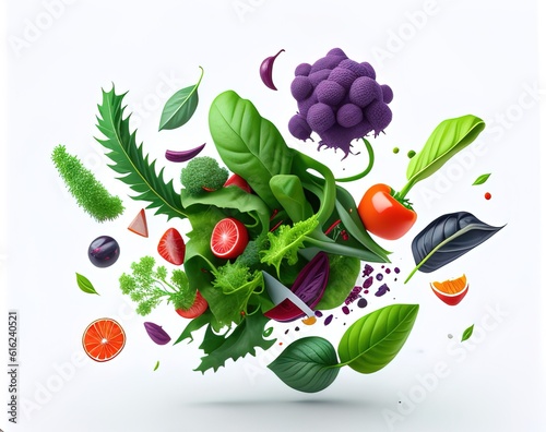 fresh vegetables, fruits and vegetables on white background. 3 d rendering illustration 