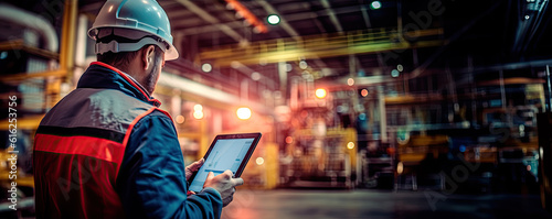 A man in a modern factory with a tablet in his hands.