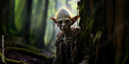 fantasy Goblin in the dark forest, fantasy character, creature concept
