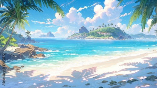 anime styled remote tropical island paradise landscape