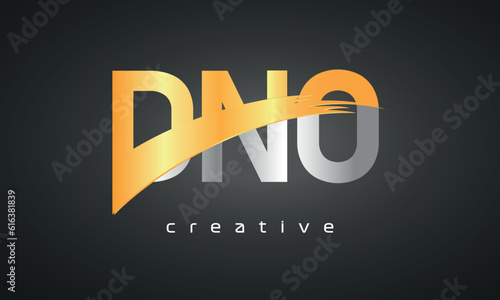 DNO Letters Logo Design with Creative Intersected and Cutted golden color