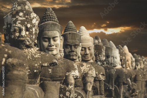 South-East Asia, Cambojia,Siem Reap, Angkor Thom march 2, 2017. Deva or deity row at entrance of Angkor Thom,Siem Seap, Cambodia..