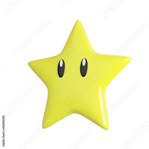 3d yellow mario star cartoon on white