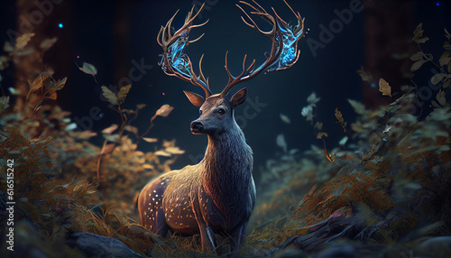 Magic deer in fairy forest. Spirit of the forest Ai generated image