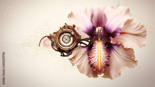 floral, vintage background, flover, products, enginer, generative, ai, steampunk, clockwork, brooch
