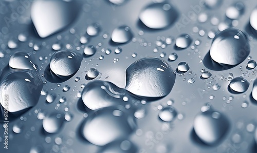  a close up of water droplets on a surface with a blue background. generative ai