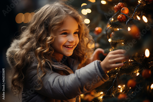child decorating christmas tree Ai generative