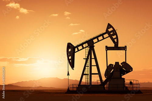 Desert Oil Extraction - Crude Oil Pumpjack Stick on Desert - Generative AI