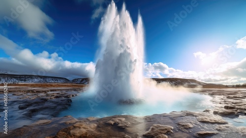 a geyser erupting in a hot spring
