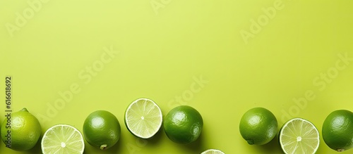 A group of limes sitting on top of a green surface created with Generative AI technology