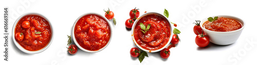 set of bowl tomatoes sauce isolated 