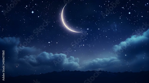 Dreamy Starry Night Sky with a Crescent Moon