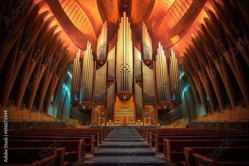 majestic cathedral organ pipes and keyboard, created with generative ai