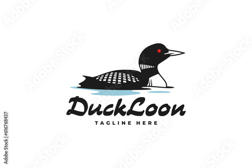 Duck loon swims in the river logo design. Common loon or great northern diver - Gavia immer illustration