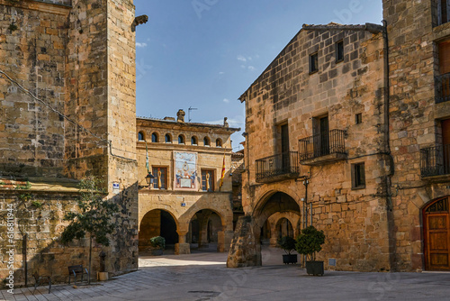 Horta de Sant Joan. Old town with church and town hall.Terra Alta, Tarragona province, Catalonia,Spain