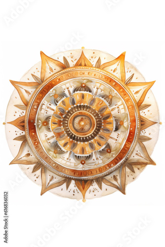 Modern african mandala, boho watercolor style, in muted earthy and gold colors. Generative AI.