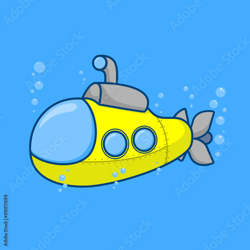 submarine vector illustration with a cartoon concept.flat design.suitable as a children's learning icon, sticker, wallpaper, etc