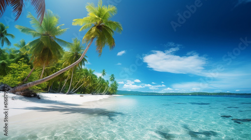 beautiful beach with clear sea blue sky and coconut tree on sunny day