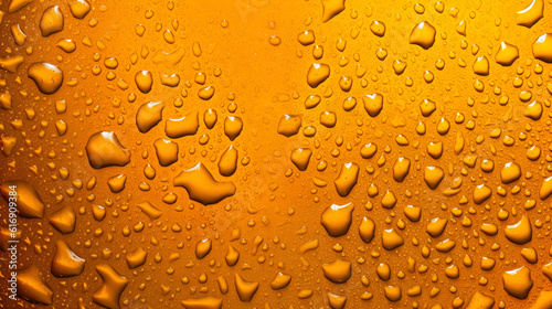 Ice cold glass covered with water drops condensation Cold drink Drops of water Golden yellow created with Generative AI
