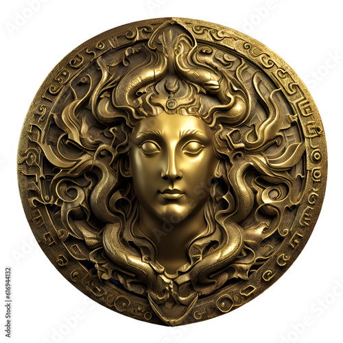 Antique golden shield greek goddess medusa