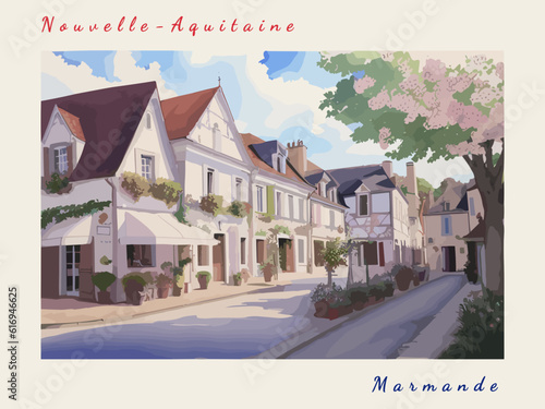 Marmande: Postcard design with a scene in France and the city name Marmande