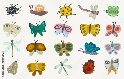 Butterfly and insect. watercolor vector illustration. animal wildlife.