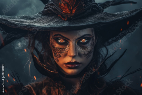 Portrait of a halloween wicked witch. Generative ai