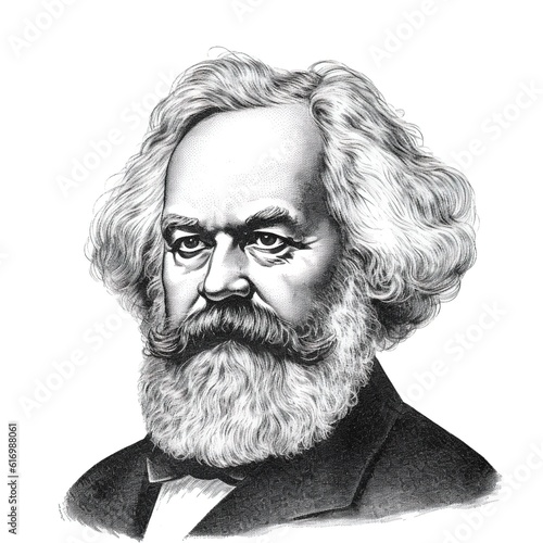 A black and white vintage engraving of Karl Heinrich Max with a big beard and serious expression - Generative AI