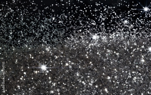 Scattered silver sequins on a black background. AI, Generative AI