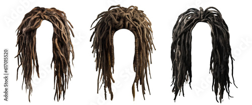 Set of dreadlocks isolated on white background - Generative AI