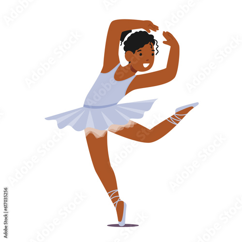 Graceful Little Ballerina Girl Character Captivates With Her Delicate Movements. She Wears A Tutu, Ballet Slippers