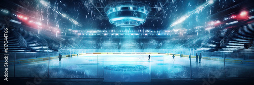 Eishockey Arena Hintergrund Banner mit Lichteffekte, Generative AI