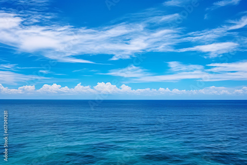 Calming summer natural marine blue background . sea and sky with white clouds photography